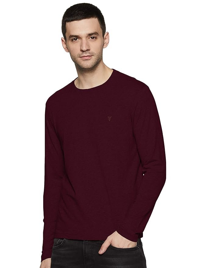 Van Heusen Men Athleisure Anti Bacterial Regular Fit T-Shirt-Smart Tech,Easy Stain Release,Anti Stat_60037_Port Wine_Xl