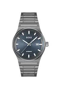 BOSS Candor Auto Mech-Automatic Dark Blue Round Dial Men's Watch|Ionic Plated Grey Steel Material|Grey Color Band - 1514119