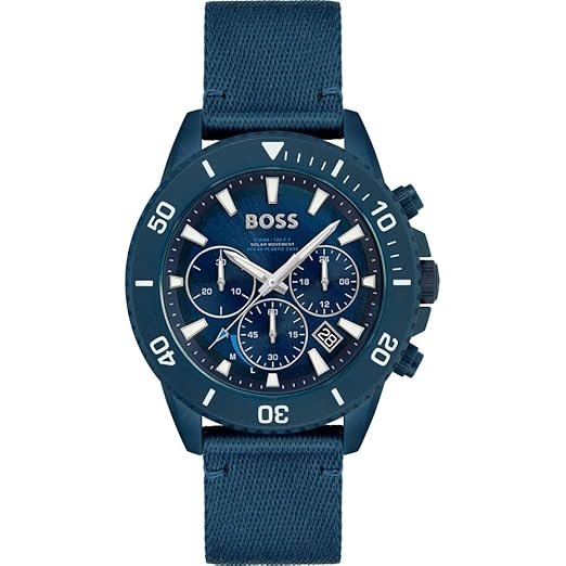 BOSS Admiral Solar Qtz - Chrono Blue Round Dial Men's Watch|Blue Nylon Material|Blue Color Band - 1513919